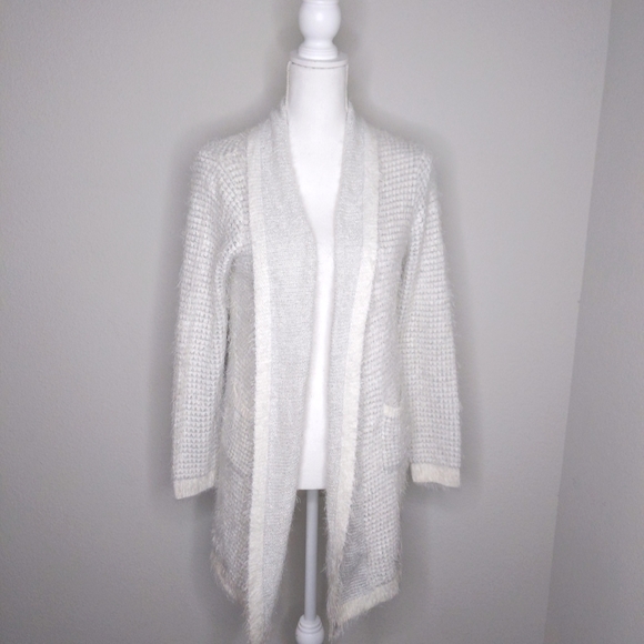 XOXO Ivory Fuzzy Cardigan Sweater Women’s | Open Front Cozy Layering Top - Picture 2 of 10
